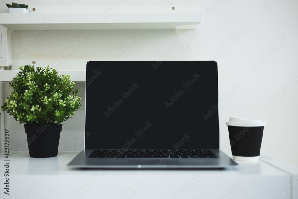 Fototapeta premium Modern Office Workspace with Tablet, Coffee, and Documents