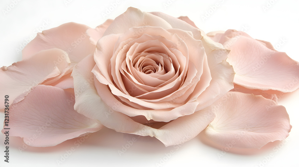 Elegant Soft Pink Rose Displayed on a Minimalistic White Surface Elegant Soft Pink Rose Displayed on a Minimalistic White Surface