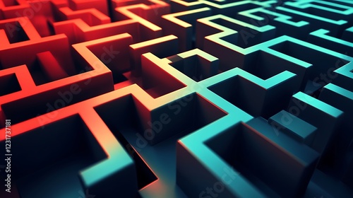 abstract maze with vibrant lighting and complex paths image