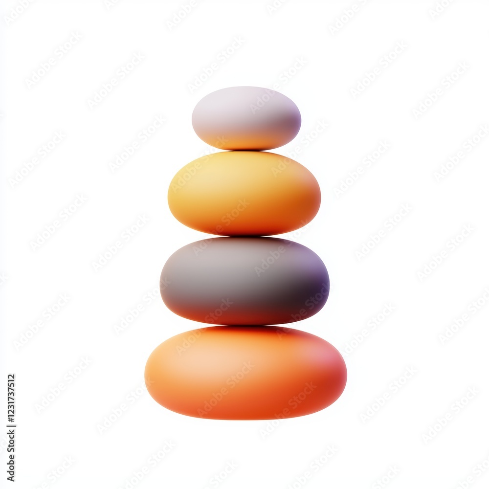 Stacked smooth stones forming a Zen balance tower, placed on a bright white background Stacked smooth stones forming a Zen balance tower, placed on a bright white background