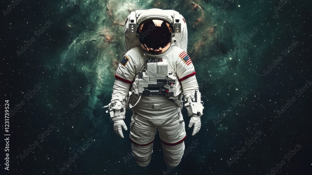 Fototapeta premium Astronaut in Space Surrounded by Stars and Cosmic Nebula