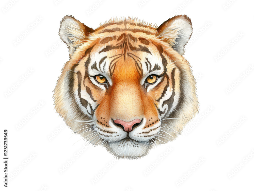 Fototapeta premium Majestic tiger portrait, a closeup view of stripes, fierce gaze, and powerful presence in wildlife photography
