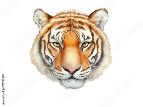 Majestic tiger portrait, a closeup view of stripes, fierce gaze, and powerful presence in wildlife photography photo