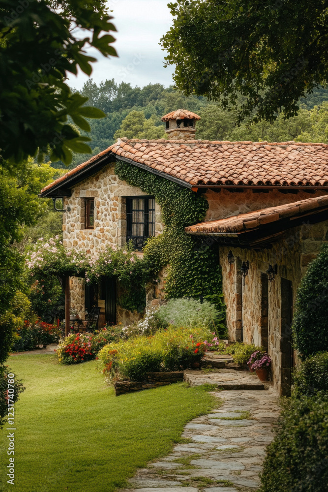 Picture of beautiful village house with garden Picture of beautiful village house with garden