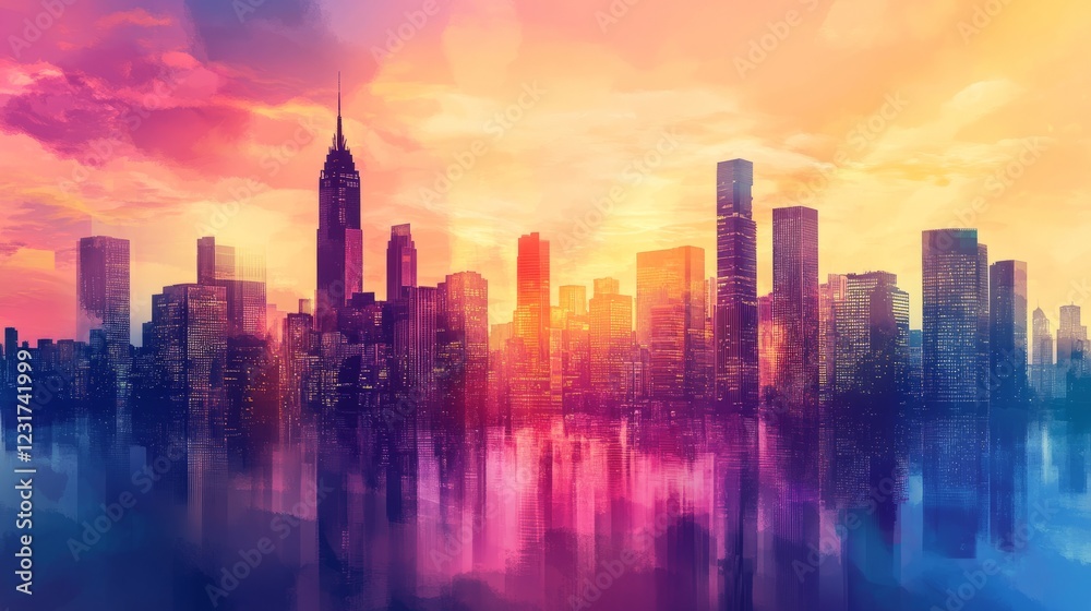 A breathtaking view of a city skyline at sunset, showcasing vibrant colors and reflections on the water. A breathtaking view of a city skyline at sunset, showcasing vibrant colors and reflections on the water.