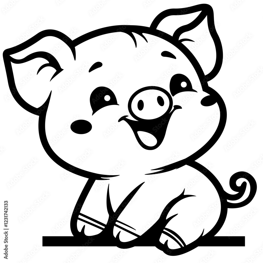Obraz premium Cute Pig | Sitting Pig | Smiling Pig | Swine Pig | Cute Little Pig | Farm Animal | Farm Animal | Farm Life | Original Illustration | Vector and Clipart | Cutfile and Stencil