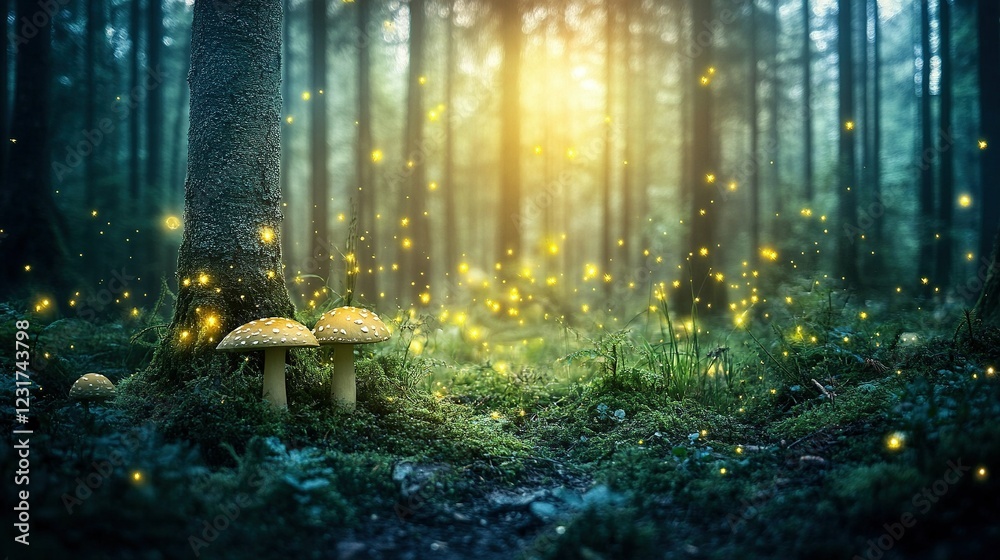 Obraz premium Enchanting Firefly Forest Mushrooms Glow Magic