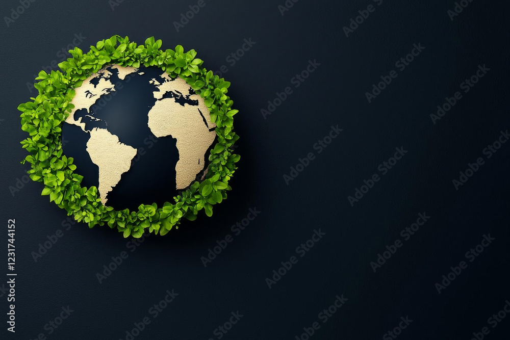 Cultural Diversity. Earth surrounded by green leaves on dark background symbolizes unity Cultural Diversity. Earth surrounded by green leaves on dark background symbolizes unity