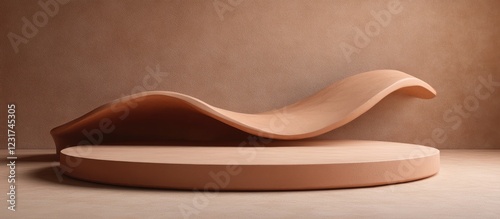 Wallpaper Mural Sleek clay sculpture on a circular base against a warm beige backdrop, featuring smooth curves and a minimalist design for an elegant aesthetic. Torontodigital.ca