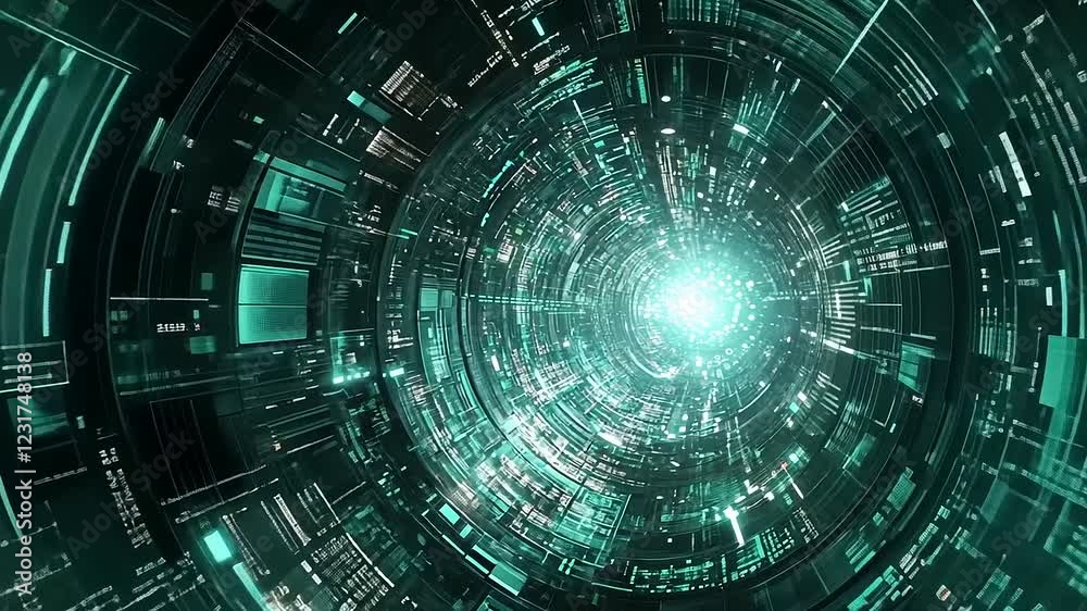 Futuristic Technology Glow with Circles and Lights in Dark Background