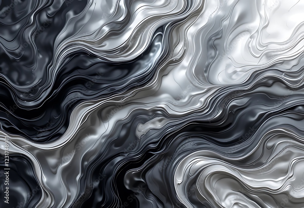 Obraz premium Abstract grayscale liquid metal swirling patterns