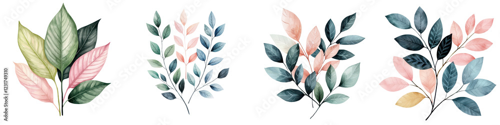 Serene and Elegant Botanical Arrangement Featuring Soft Pastel Colored Leaves and Branches Arranged in a Minimalist Composition Calming and Ethereal Natural Floral Background Serene and Elegant Botanical Arrangement Featuring Soft Pastel Colored Leaves and Branches Arranged in a Minimalist Composition Calming and Ethereal Natural Floral Background