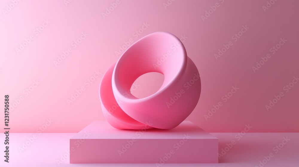 Pink Abstract Sculpture on Minimalist Pink Background Pink Abstract Sculpture on Minimalist Pink Background