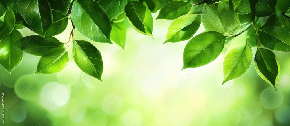Lush green leaves frame a soft blur background with ample space for text creating a fresh and vibrant atmosphere ideal for design projects Lush green leaves frame a soft blur background with ample space for text creating a fresh and vibrant atmosphere ideal for design projects