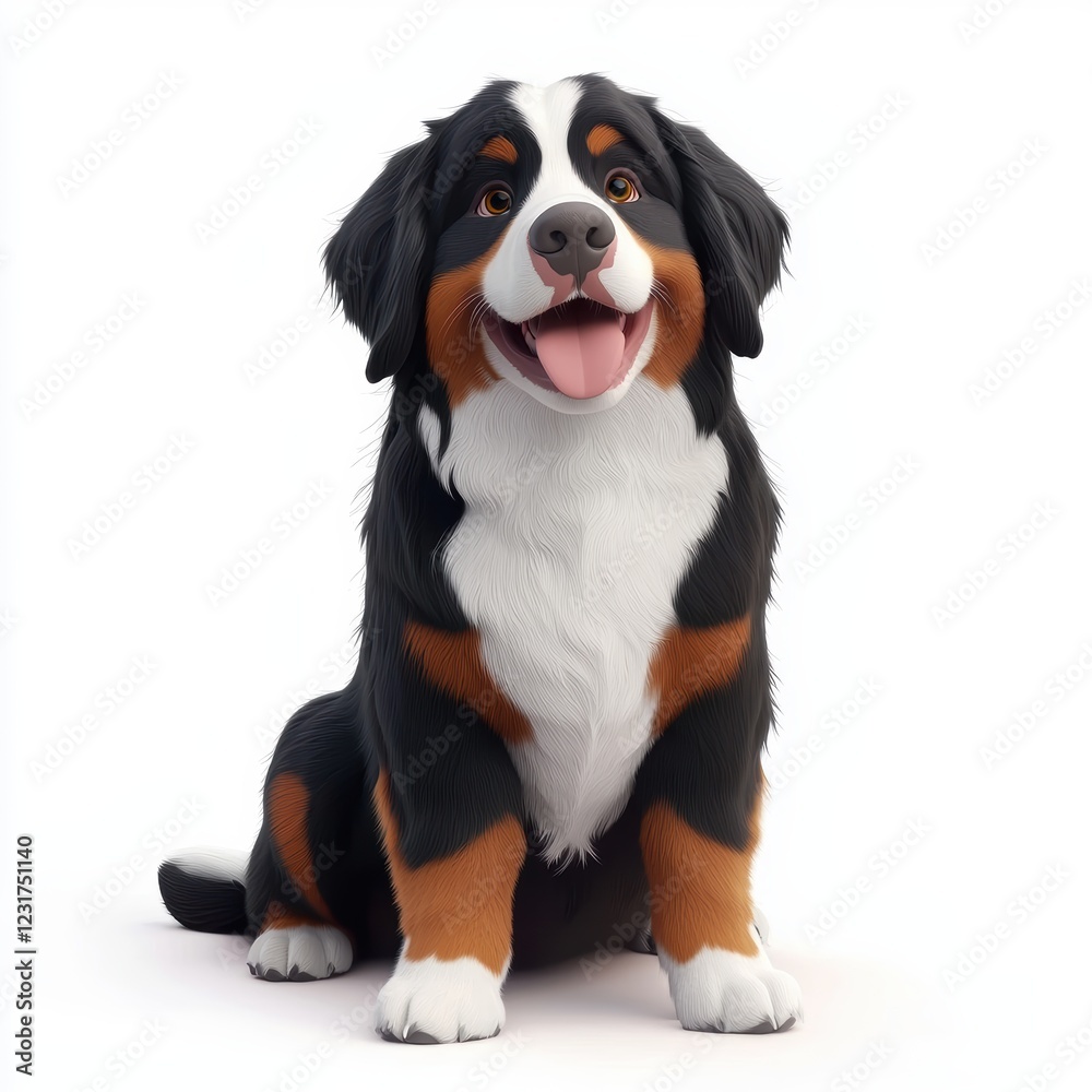 Bernese Mountain Dog with a tri-color coat and friendly expression, placed on a bright white background Bernese Mountain Dog with a tri-color coat and friendly expression, placed on a bright white background