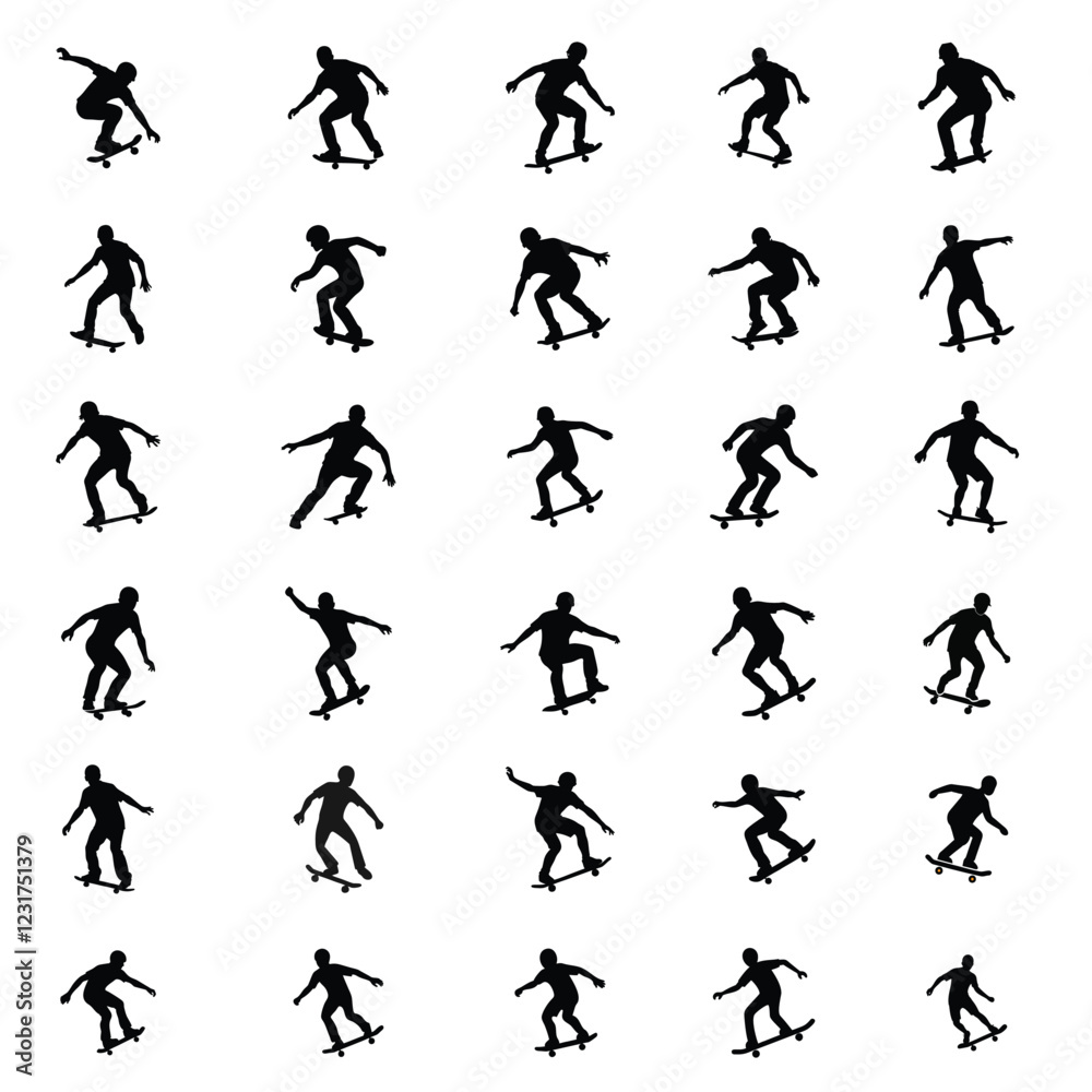Skateboarding vector silhouette illustration.Skateboard icon silhouette vector, skateboard sport illustration. Skateboarding vector silhouette illustration.Skateboard icon silhouette vector, skateboard sport illustration.