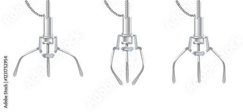 Gripper arm. Slot machine elevator machine for getting toys and prizes. Mechanical gripper tentacles. Vector