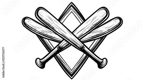 Crossed baseball bats diamond emblem, sport, graphic photo