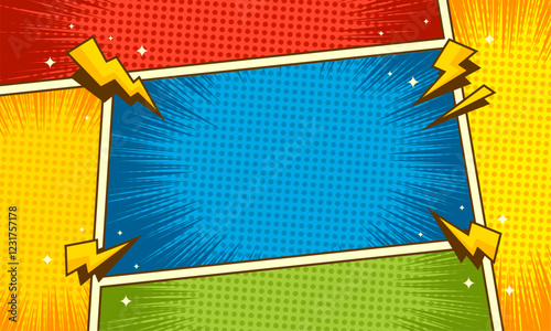 Colorful comic pop art style background with thunder illustration