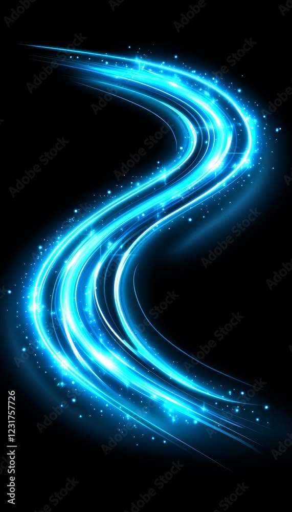 Abstract Blue Light Trails on a Dark Background, Dynamic Flowing Lines, Wavy Light Effect Abstract Blue Light Trails on a Dark Background, Dynamic Flowing Lines, Wavy Light Effect