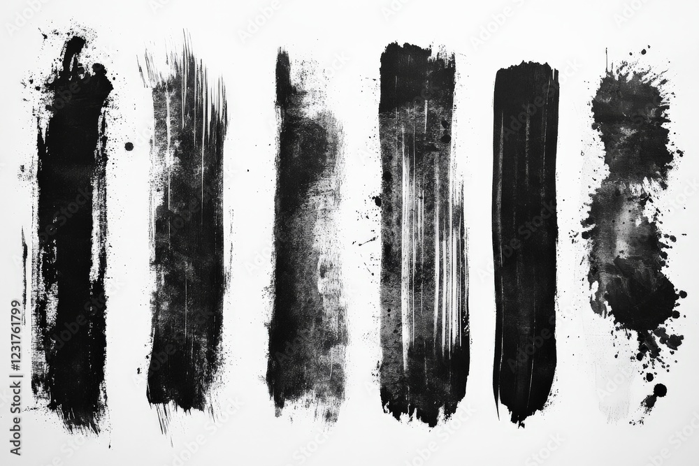 Black and white abstract art showcasing brushstroke textures on a white canvas surface Black and white abstract art showcasing brushstroke textures on a white canvas surface