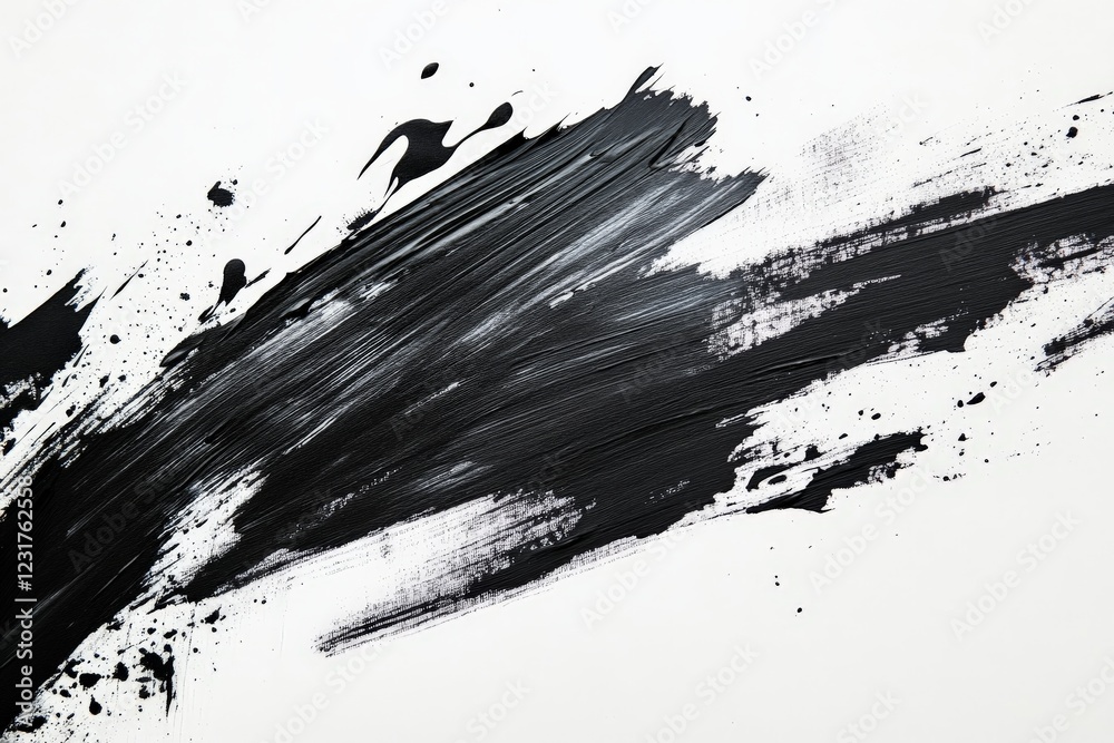 Bold black brush strokes create a dynamic abstract pattern on a white canvas Bold black brush strokes create a dynamic abstract pattern on a white canvas