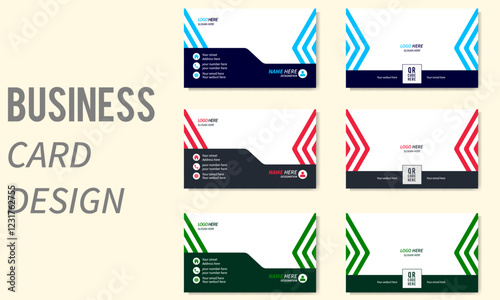 Fully editable modern and creative 2-side and multiple color corporate business card design template 