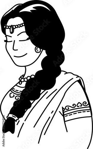 Hand drawn india women outline illustration