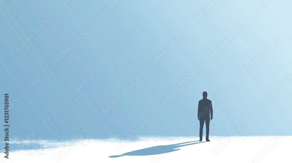 Solitary Figure Contemplating a Vast, Blue Expanse Solitary Figure Contemplating a Vast, Blue Expanse