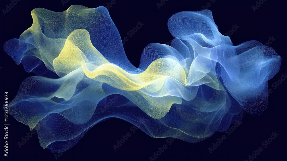 Obraz premium Abstract blue yellow wave flow dark background design