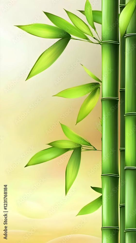 Obraz premium Lush green bamboo stalks against a soft sunset, ideal for wellness or nature designs