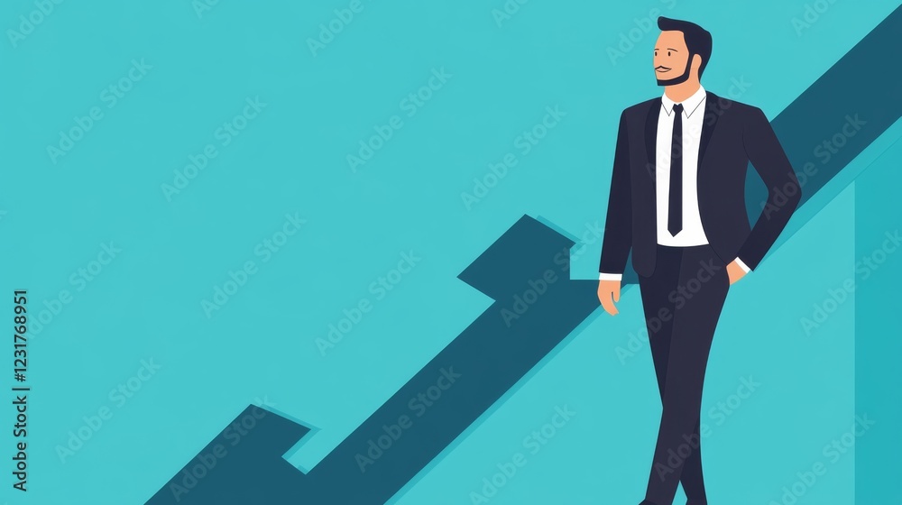Fototapeta premium Confident Businessman on Growth Trajectory: Success and Ambition