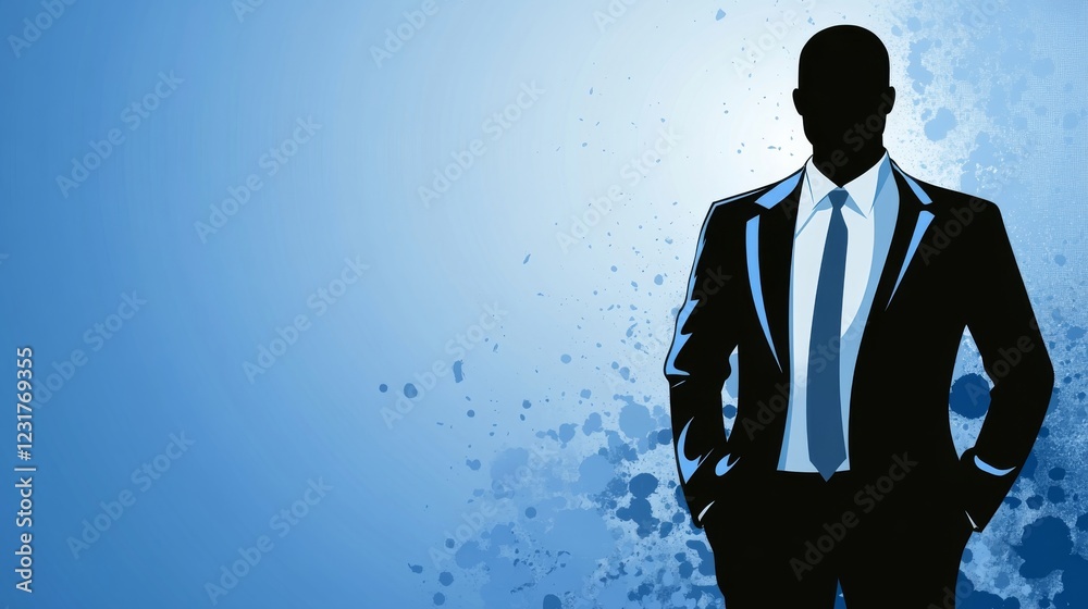 Silhouette of a Businessman Against a Blue Splashed Background Silhouette of a Businessman Against a Blue Splashed Background