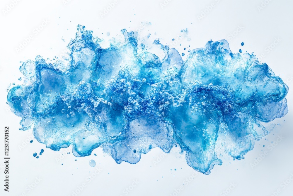 Obraz premium Dynamic splash of blue water creating an artistic wave pattern against a white background
