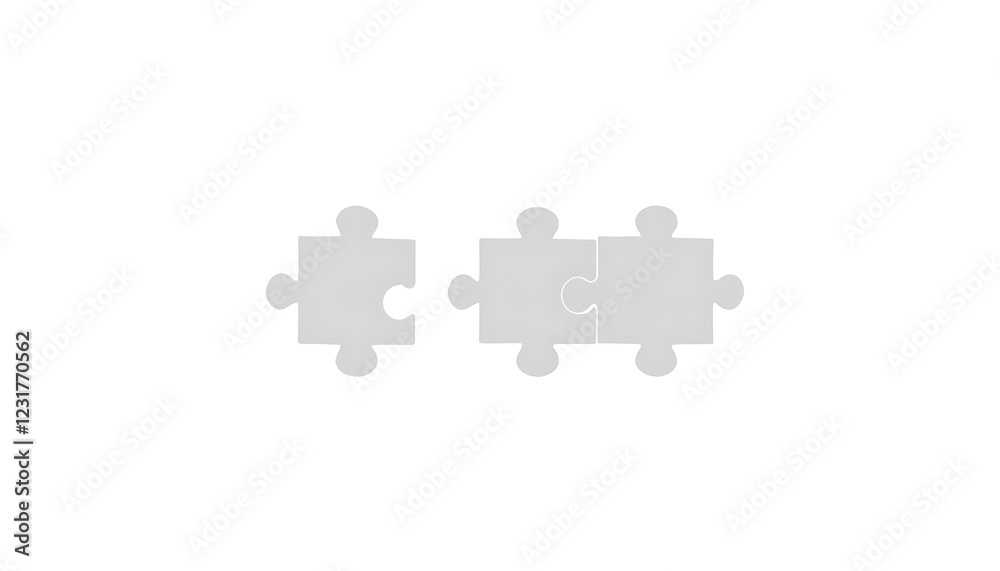 Three Grey Jigsaw Puzzle Pieces, Two Interlocked, One Separate Three Grey Jigsaw Puzzle Pieces, Two Interlocked, One Separate