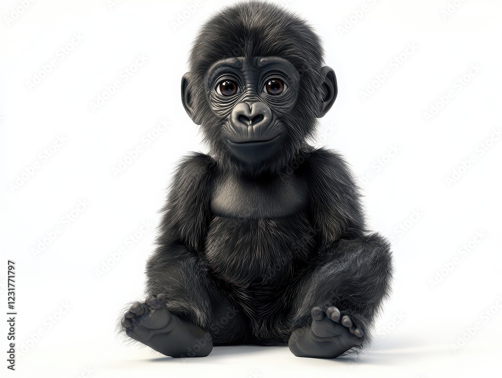 Obraz premium Baby gorilla sitting candidly wildlife sanctuary animal photography studio setting close-up adorable moments