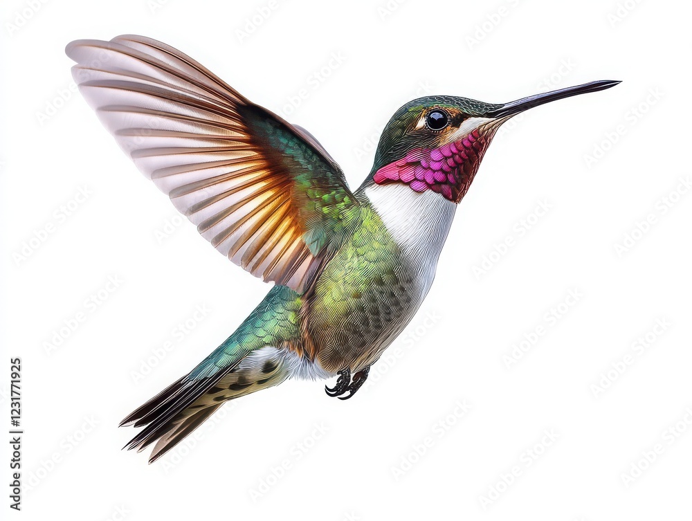 Fototapeta premium Hummingbird in flight garden oasis wildlife photography natural habitat close-up beauty of nature