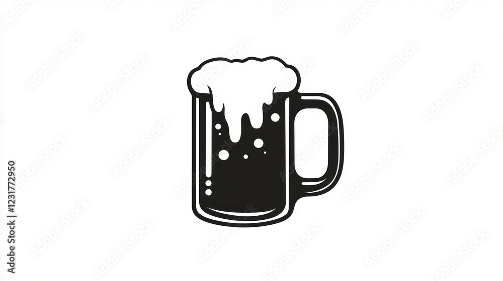 Frothy beer mug, pub, drink, foam, white background, menu design Frothy beer mug, pub, drink, foam, white background, menu design