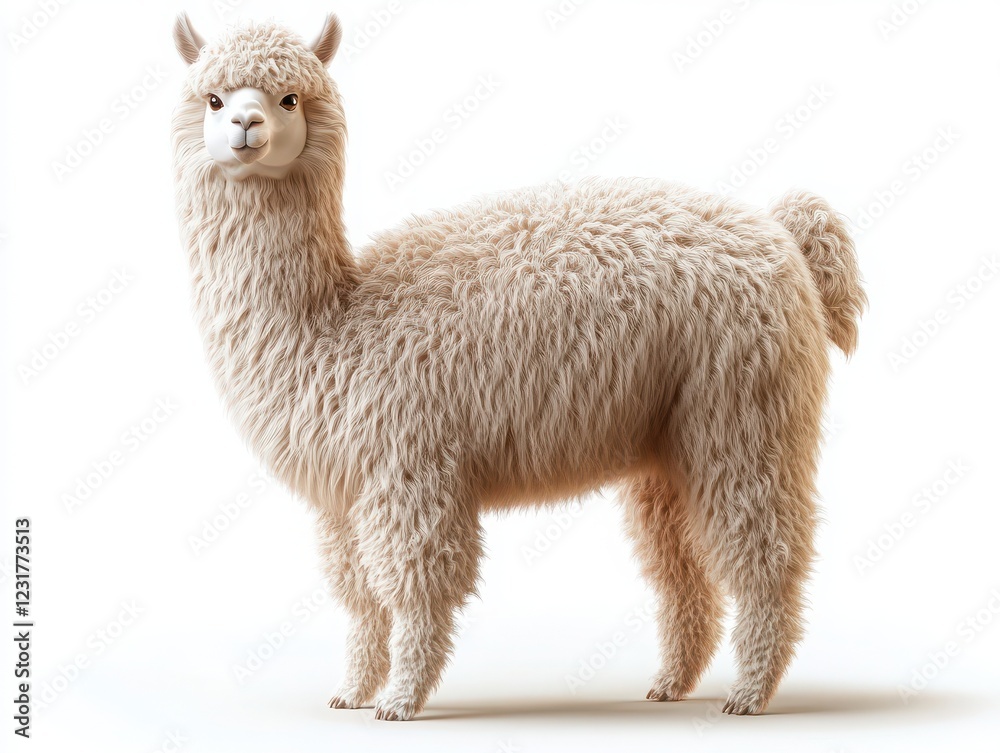 Fluffy alpaca standing gracefully in a bright studio captivating animal portrait warm atmosphere Fluffy alpaca standing gracefully in a bright studio captivating animal portrait warm atmosphere