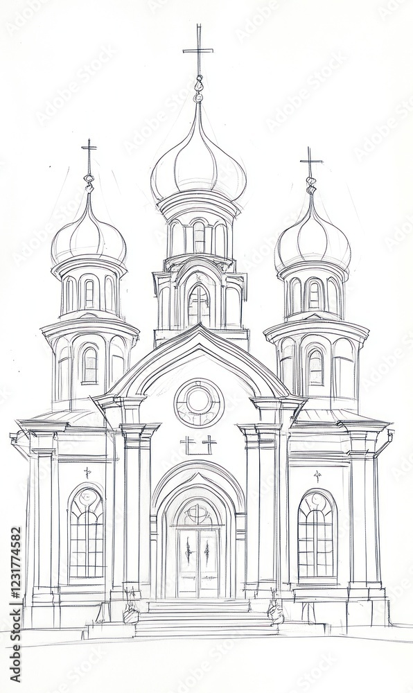 Architectural Sketch of a Three Domed Church Architectural Sketch of a Three Domed Church
