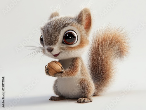 Playful squirrel holding acorn forest clearing animal photography natural habitat close-up wildlife concept photo