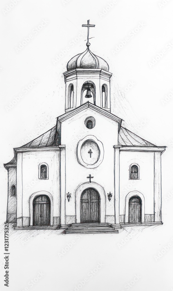 A Penciled Sketch of a Church Building Design A Penciled Sketch of a Church Building Design