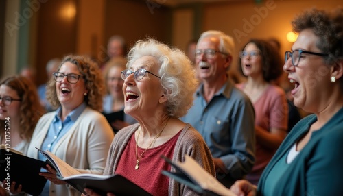 Joyful Senior and Adult Choir Singing Together in Concert