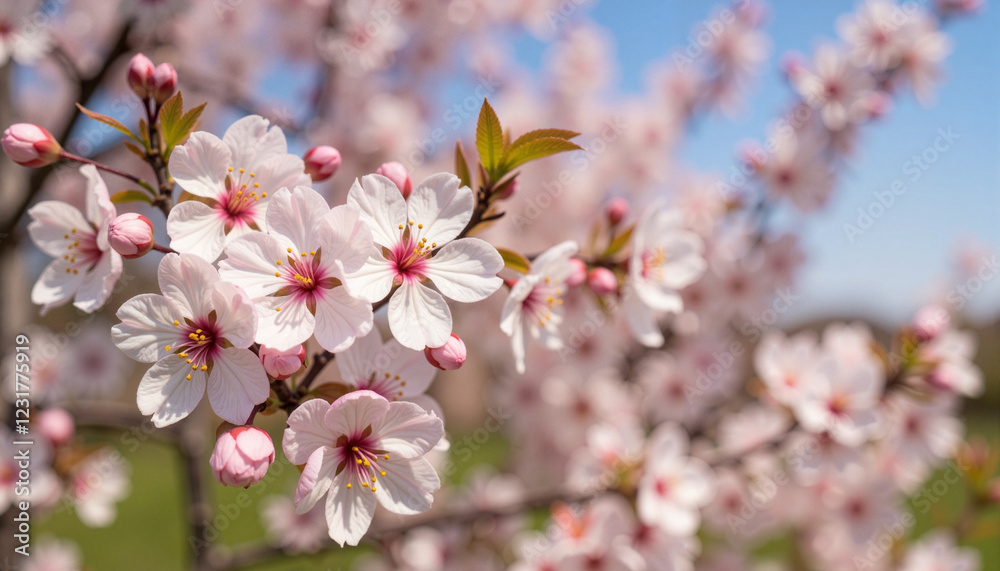 Blooming cherry blossoms in spring garden, natural beauty Blooming cherry blossoms in spring garden, natural beauty