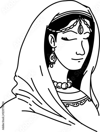 Hand drawn india women outline illustration