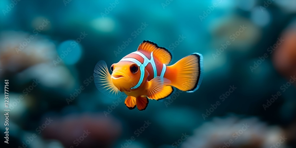 A vibrant clownfish swims through a colorful underwater scene, showcasing its distinctive orange and white stripes. Concept Clownfish Behavior, Underwater Ecosystem, Marine Life Colors A vibrant clownfish swims through a colorful underwater scene, showcasing its distinctive orange and white stripes. Concept Clownfish Behavior, Underwater Ecosystem, Marine Life Colors