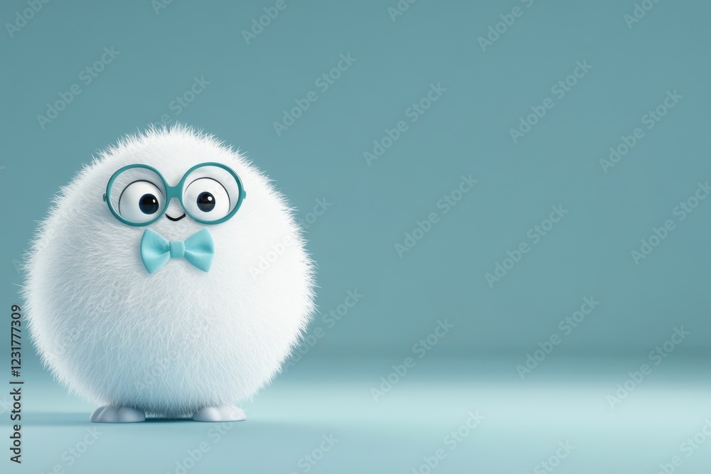 Fluffy character with glasses bow tie in minimalist design Fluffy character with glasses bow tie in minimalist design