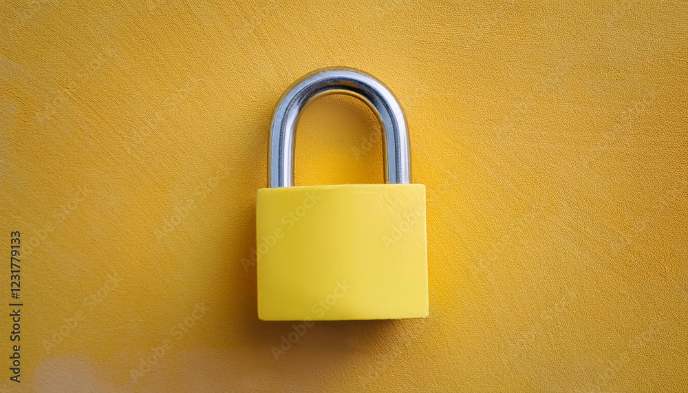 Naklejka premium Solid padlock on yellow background. Protection and security concept.
