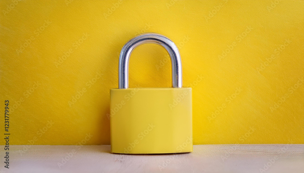 Fototapeta premium Solid padlock on yellow background. Protection and security concept.
