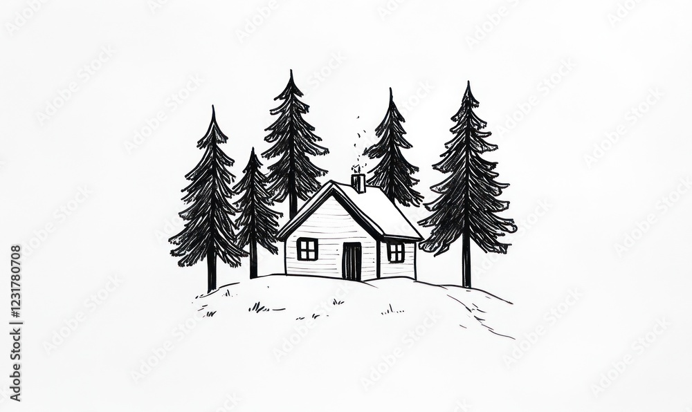 Cozy Cabin Nestled Among Tall Evergreen Trees Cozy Cabin Nestled Among Tall Evergreen Trees